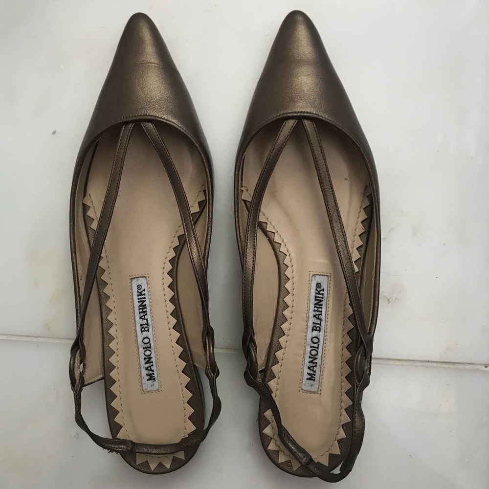 Manolo Blahnik Bronze Strap Flats